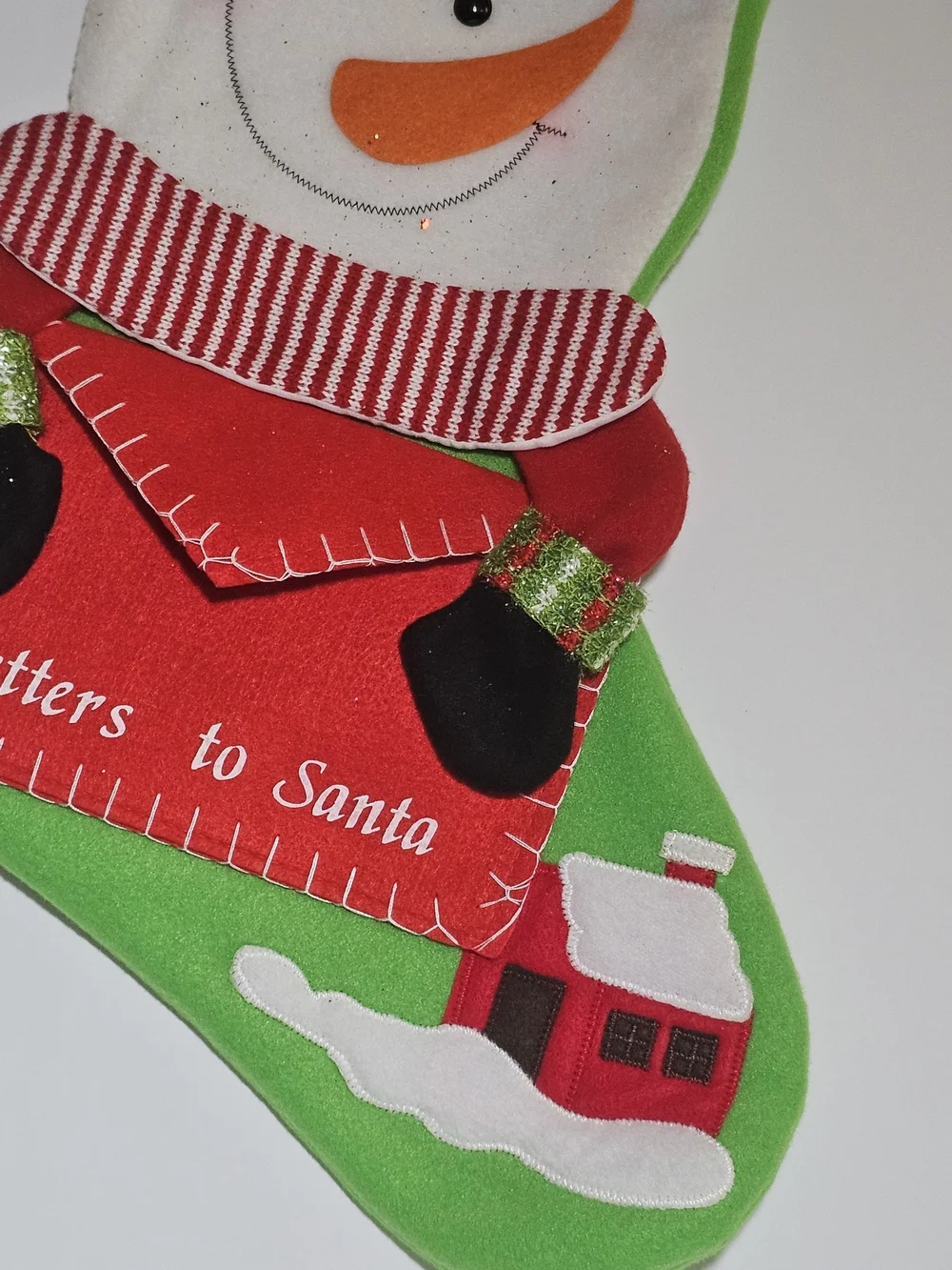 Classic Snowman Christmas Stocking Letters to Santa Red Green Holiday Felt Decor